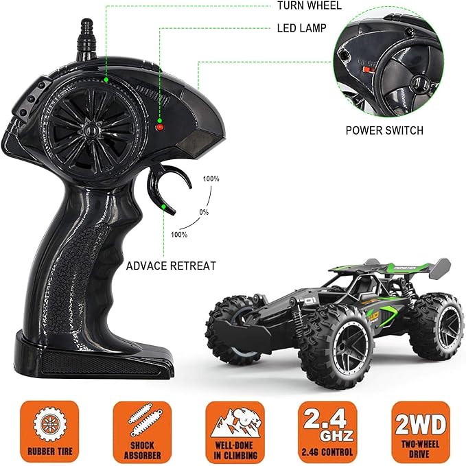 Remote Control Car, RC Cars for boys age 8-12, Toys Cars for boys age 4-7, 1:18 2.4Ghz Monster RC Truck Toys for Girls, Off Road RC Crawler Easter Basket Stuffers Gift Idea for Kids(Black green)