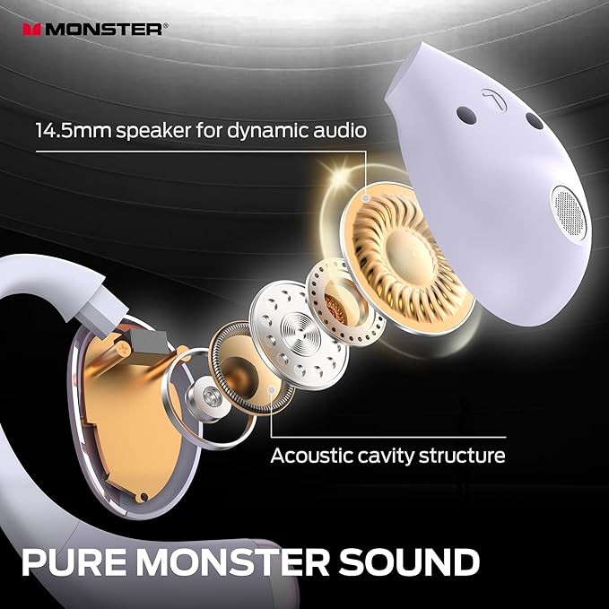 Monster Open Ear AC520 Headphones, Bluetooth 6.0 Wireless Earbuds with HiFi Sound, Open Ear Earbuds with 24H Playtime, Unique Handbag Design, ENC Clear Call, IPX6 Resistance(Purple)