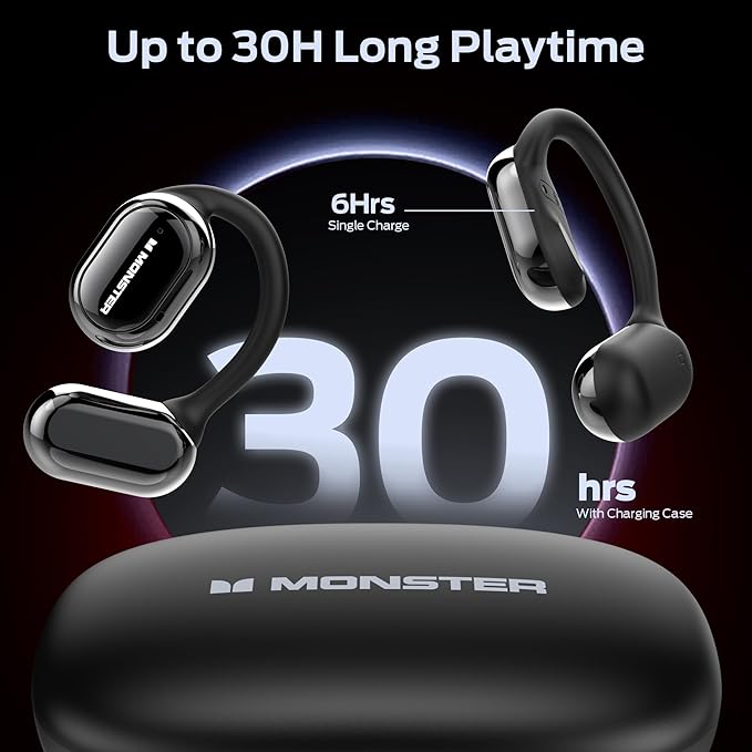 Monster Open Free AC100 Open Ear Headphones, Bluetooth 5.3 Wireless Headphones with Earhooks, Immersive Stereo Sound by Dual Large Driver, Clear Talk, 30H Playtime,Waterproof Sport Earbuds for Running