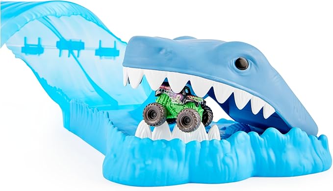 Monster Jam, Mini Megalodon Race and Chomp Playset with 2 Monster Jam Mini Trucks, 1:87 Scale, Kids Toys for Boys and Girls Ages 4-6+