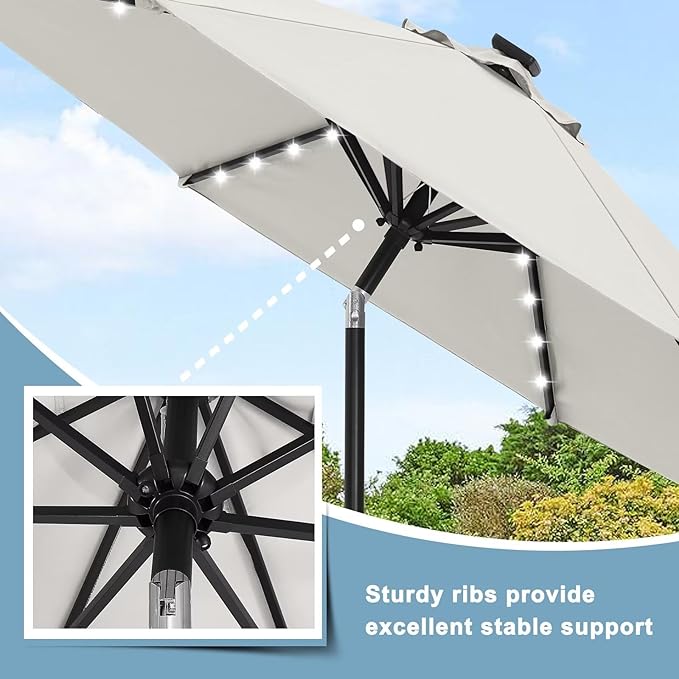 ABCCANOPY Durable Solar Led Patio Umbrellas with 32LED Lights 7.5FT (Light Beige)