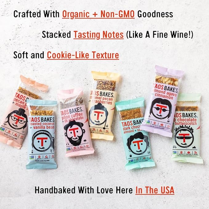 Taos Bakes - Granola Bars - Gingersnap + Pecan - 7g Protein, Gluten Free, Non-GMO, & Vegan - Healthy Snacks for Adults - Filled with Pecans, Almond Butter, & Chia Seeds (12 Pack, 1.8oz Bars)