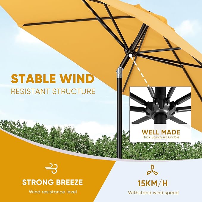 Tempera Patio Market Outdoor Table Umbrella with Push Button Tilt and Crank,Large Sun Umbrella with Sturdy Pole&Fade resistant canopy,Easy to set