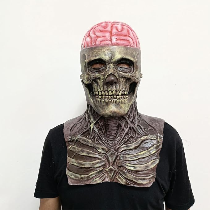 Halloween Skull Mask,Scary Full Head Skeleton Headgear,Realistic Cosplay Latex Horror Creepy Biochemical Mask for Adults Costume Party