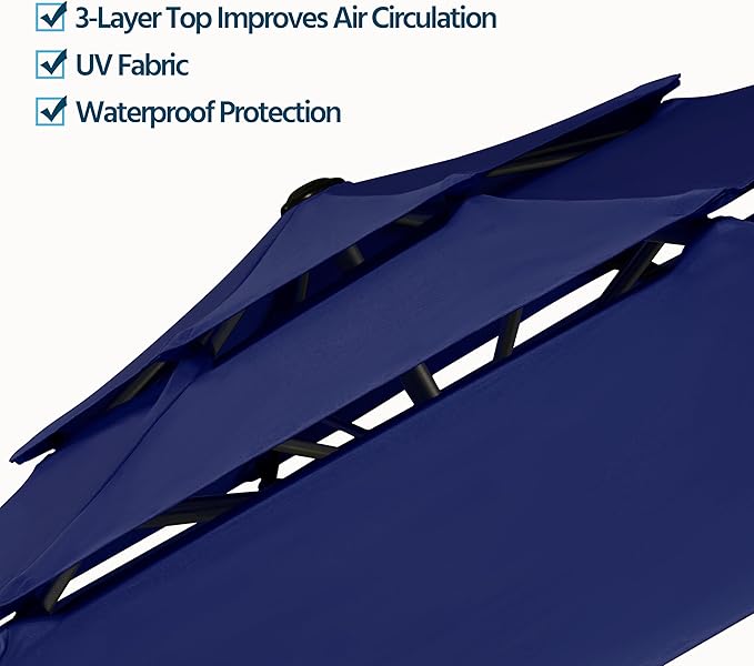 Yaheetech 3-Tier Patio Parasol 10ft Vented Outdoor Table Umbrella Double-layer Cloth & Large Shade for Yard/Garden/Park/Garden Navy Blue