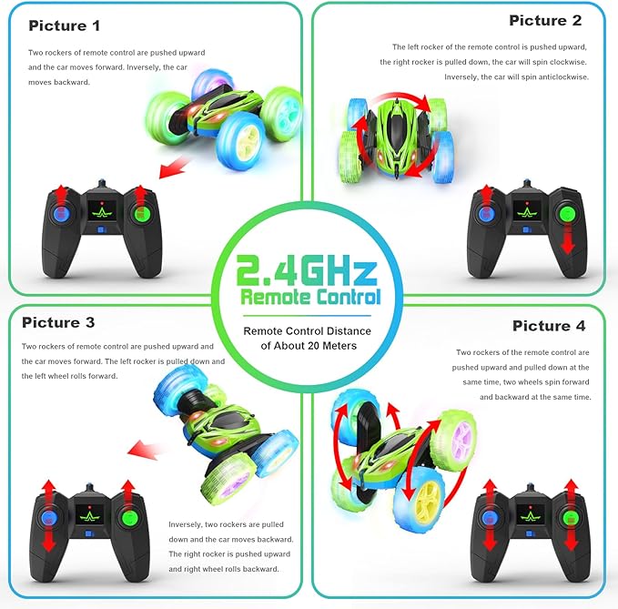 Remote Control Car, RC Cars Toys, 2.4GHz 4WD Fast RC Car with Double Sided 360° Rotation Kids Toys Monster Truck Toys for Girls RC Truck Toy Cars for Boys