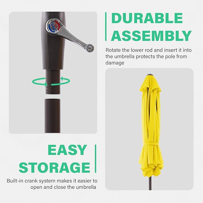 JEAREY 7.5FT Patio Umbrella Market Table Umbrella with 6 Sturdy Ribs, Push Button Tilt/Crank Outdoor Umbrella for Garden, Deck, Backyard, Pool and Beach,Yellow