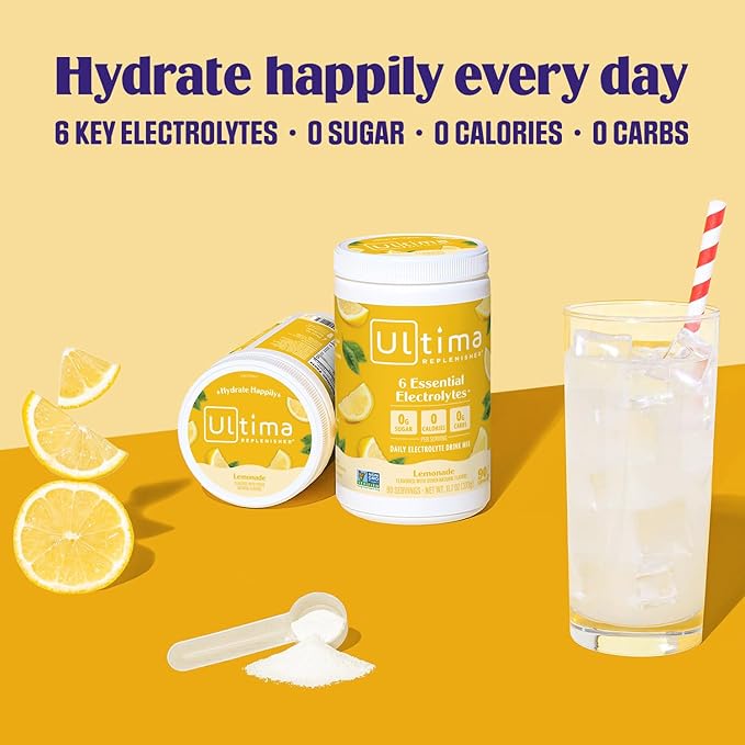 Ultima Replenisher Daily Electrolyte Drink Mix – Lemonade, 90 Servings – Hydration Powder with 6 Key Electrolytes & Trace Minerals – Keto Friendly, Vegan, Non-GMO & Sugar-Free Electrolyte Powder