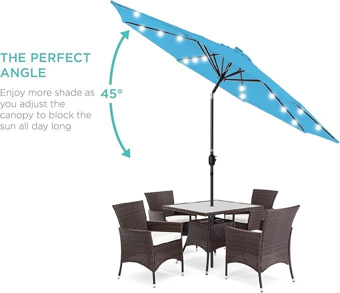 Best Choice Products 10ft Solar Polyester LED Lighted Patio Umbrella w/Tilt Adjustment and UV-Resistant Fabric - Sky Blue