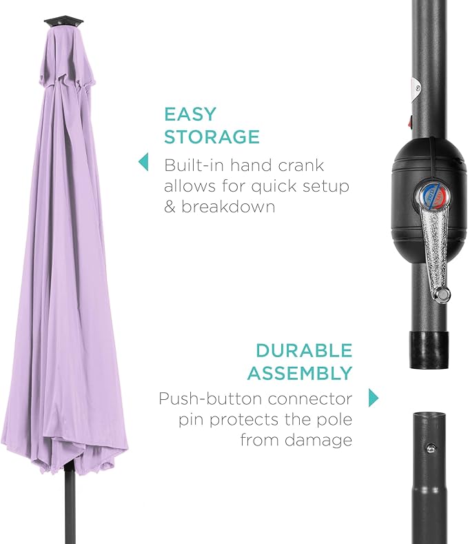 Best Choice Products 10ft Solar Polyester LED Lighted Patio Umbrella w/Tilt Adjustment and UV-Resistant Fabric - Lavender