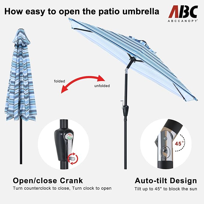 ABCCANOPY 7.5FT Outdoor Patio Umbrella, UV Protection Table Umbrella w/Crank for Easy Set Up, Suitable for Garden, Lawn, Deck & Backyard (Purple Blue Stripes)
