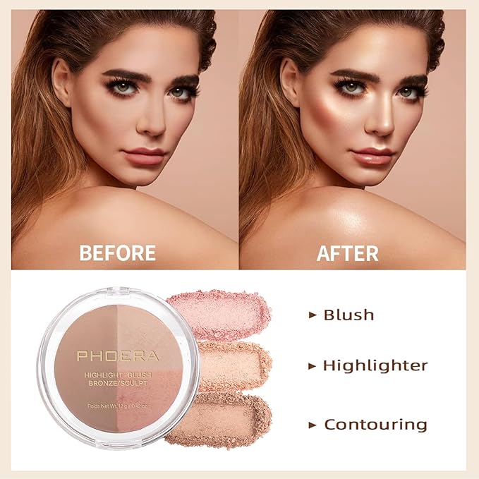 PHOERA Contour Palette,Shades with Highlighter & Bronzer & Makeup (#001)