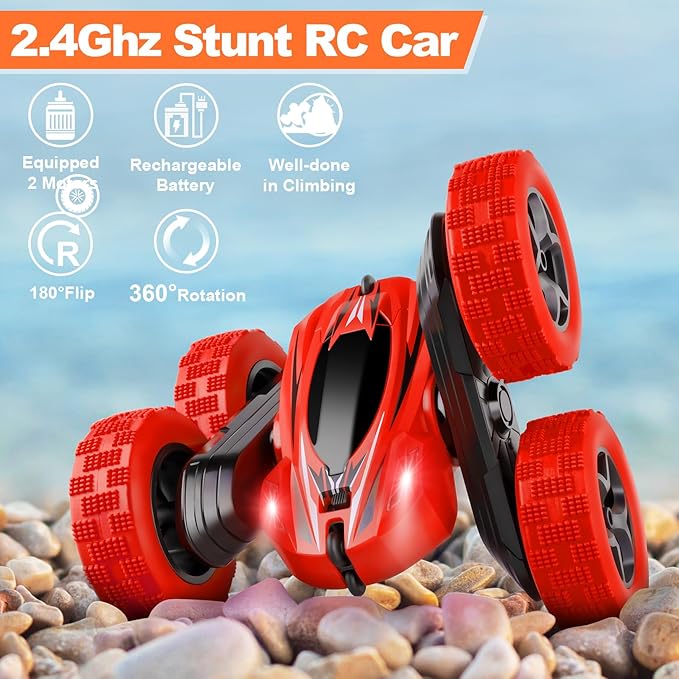 Remote Control Car, RC Cars Toys 2.4GHz 4WD Fast RC Car Kids Toys, Double Sided 360° Rotating Monster Truck Toys for Girls RC Truck Toy Cars for Boys