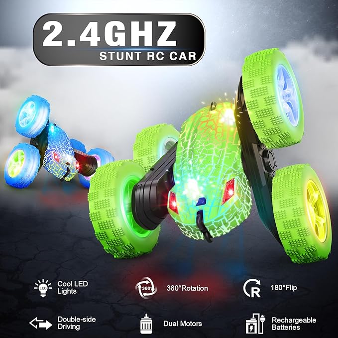 Remote Control Car, RC Cars Toys, 2.4GHz 4WD Fast RC Car Kids Toys Double Sided 360° Rotating Monster Truck Toys for Girls RC Truck Toy Cars for Boys