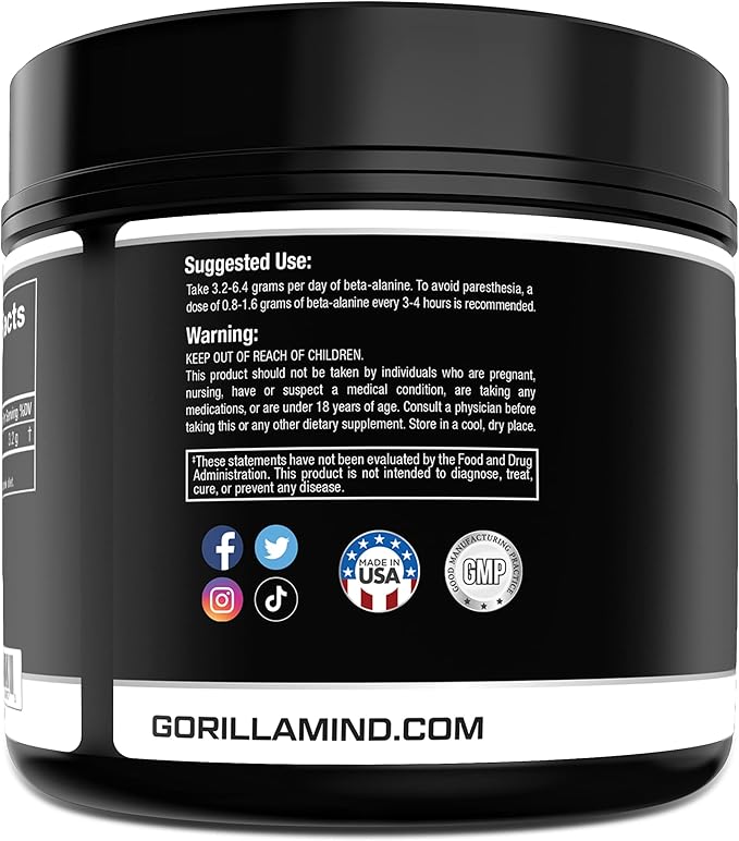 Gorilla Mode Beta-Alanine – Carnosine Precursor/Enhanced Muscular Endurance / 3.2 Grams per Servings