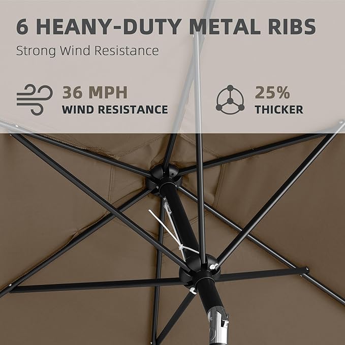 9FT Outdoor Patio Umbrella with Push Button Tilt and Crank, Beach Umbrella for Sun Shades, Market Umbrella with 6 Sturdy Metal Ribs, UV Resistant Waterproof for Garden, Backyard, Deck, Pool