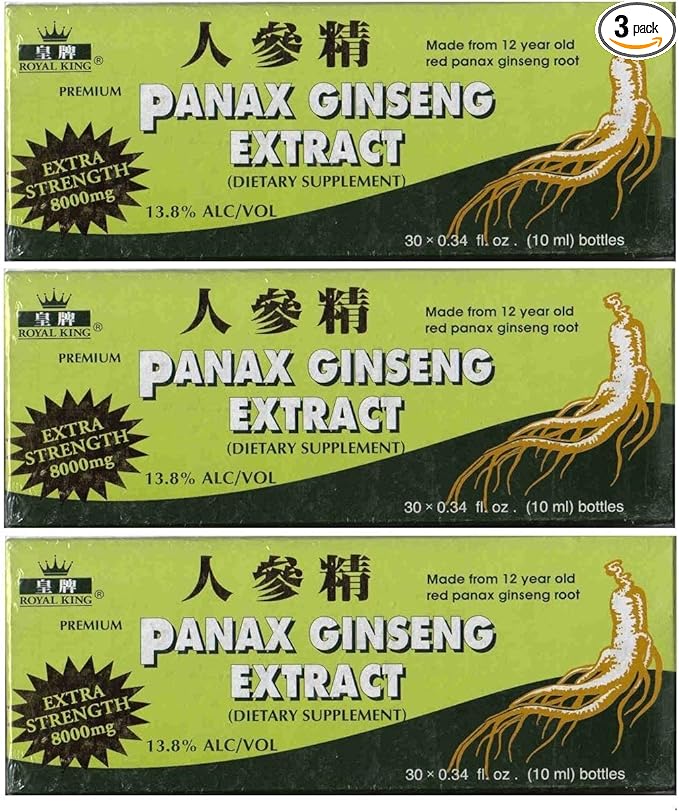 Royal King Panax Ginseng Extract with Alcohol 8000 mg 30 Vial (3 Boxes)