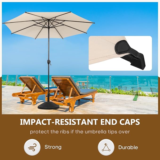 Abba Patio 11FT Lyon Outdoor Patio Umbrella Outdoor Table Umbrella with Push Button Tilt and Crank Market Umbrella 8 Sturdy Ribs UV Protection Waterproof for Garden Deck Backyard Pool Beige