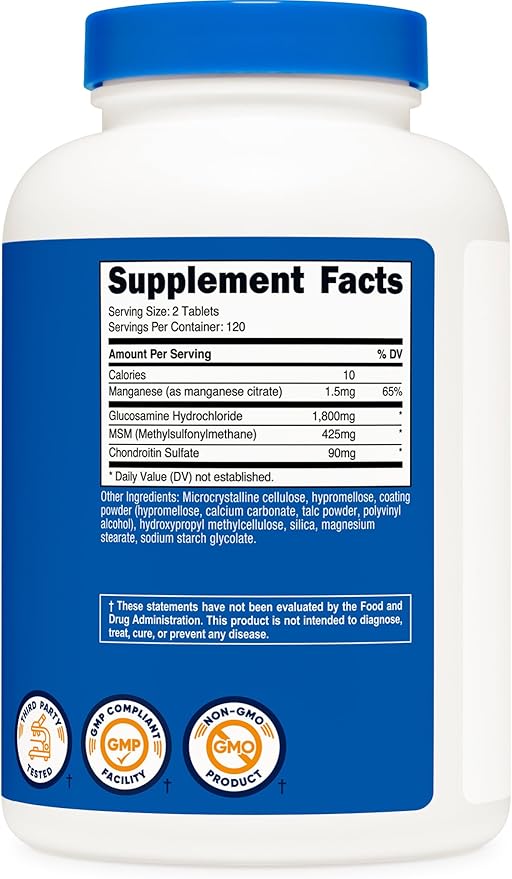 Nutricost Glucosamine 1800mg with Chondroitin & MSM, 240 Tablets, 120 Servings - Joint Support Formula - Non-GMO, Gluten Free