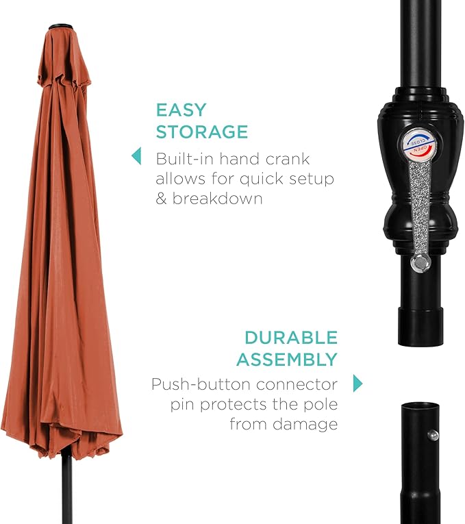 Best Choice Products 10ft Outdoor Steel Polyester Market Patio Umbrella w/Crank, Easy Push Button, Tilt, Table Compatible - Rust