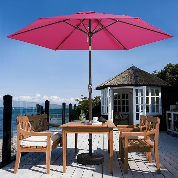 JEAREY 7.5FT Patio Umbrella Market Table Umbrella with 6 Sturdy Ribs, Push Button Tilt/Crank Outdoor Umbrella for Garden, Deck, Backyard, Pool and Beach,Rose Pink