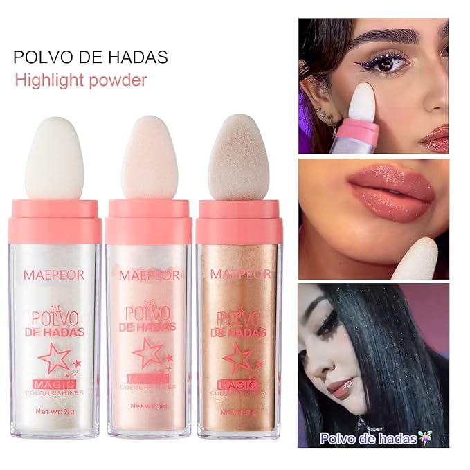 MAEPEOR Highlighter Powder Stick 6 Colors Shimmer Not-sticky