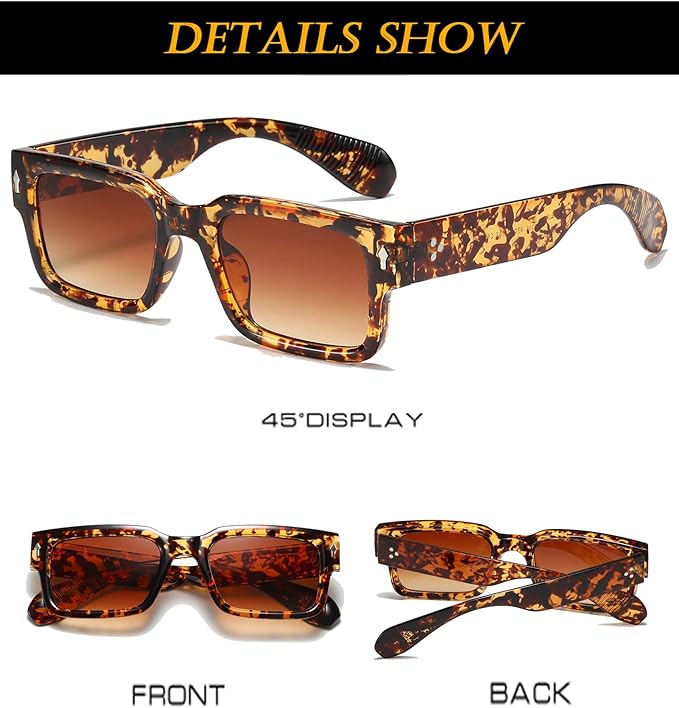 EYLRIM Square Frame Sunglasses for Women Men Trendy Chunky Rectangle Sun Glasses Black Shades UV400 Protection