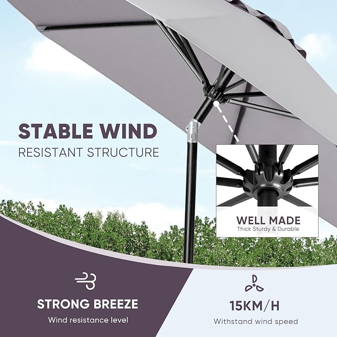 Tempera Patio Market Outdoor Table Umbrella with Push Button Tilt and Crank,Large Sun Umbrella with Sturdy Pole&Fade resistant canopy,Easy to set