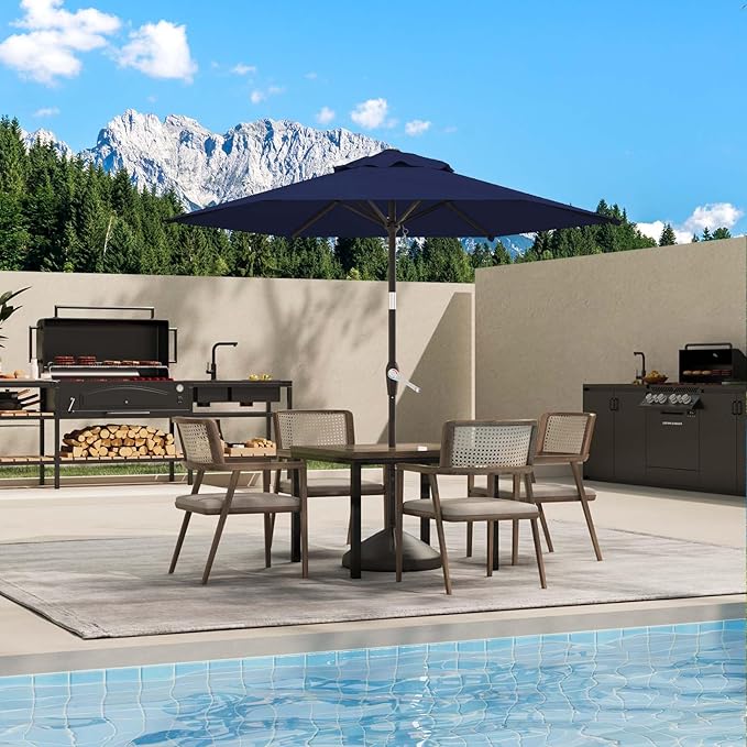 7.5FT Patio Umbrella Table Market Umbrella w/Tilt and Crank Heavy-Duty Round Outdoor Umbrellas for Garden, Deck, Backyard, Pool and Beach, Navy