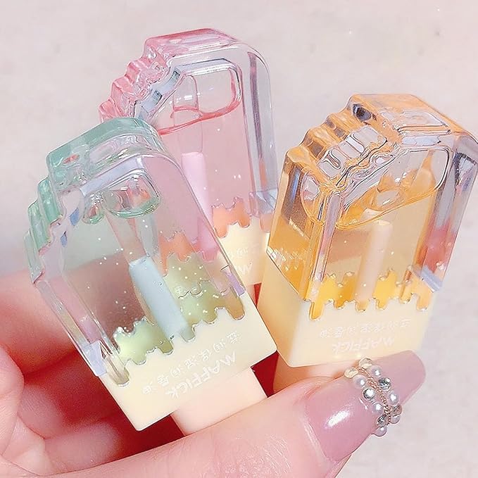 3Pcs Clear Cute Lip Gloss Set,Fruit Flavored Lip Oil Set,Long Lasting Moisturizing,Hydrating Lip Glow Oil for Kids and Teens,Party Gift,Non-toxic