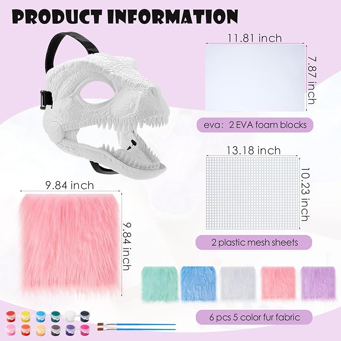 13 Pcs DIY Dino Mask Kit Hard Plastic Dinosaur Mask Furry Therian Dino Costume Kit Animal Dinosaur Party Costume