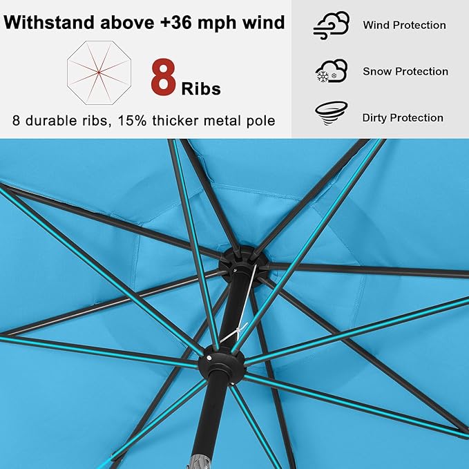 ABCCANOPY 9FT Outdoor Patio Umbrella, 8 Ribs Table Umbrella w/Crank for Easy Set Up, Suitable for Garden, Lawn, Deck & Backyard (Turquoise)