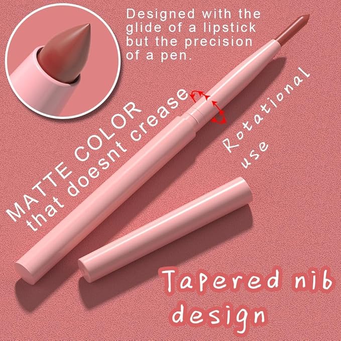 Silky Smooth Retractable Matte Lip Liner Pencil, Orange Lip Liner Long-Lasting Creamy Formula for Shaping & Sculpting Lips, Matte Velvet Pigmented Lip Liner Crayon Lipstick 03#