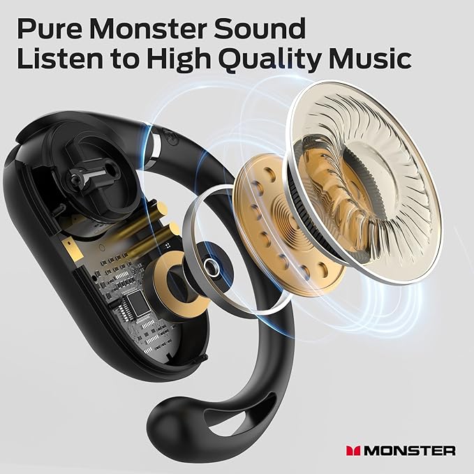 Monster Open Ear AC322, Bluetooth 5.4 Headset, 36H Battery Life, IPX5 Waterproof, Clear Communication, Ergonomic Design, Ear Angle Adjustable, Not Easy to Fall Off Wireless Bluetooth Headset.