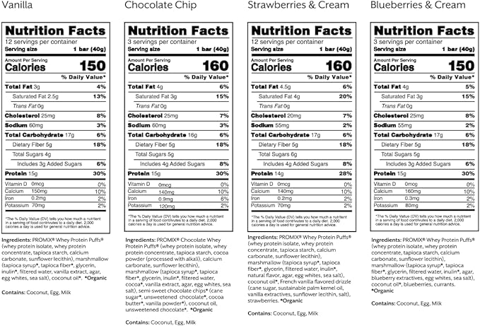 ProMix Nutrition Protein Puff Bars - Variety Pack - Vanilla, Chocolate, Strawberry, Blueberry - Marshmallow Crispy Treat - High Protein & Low Calorie - 12 Bars