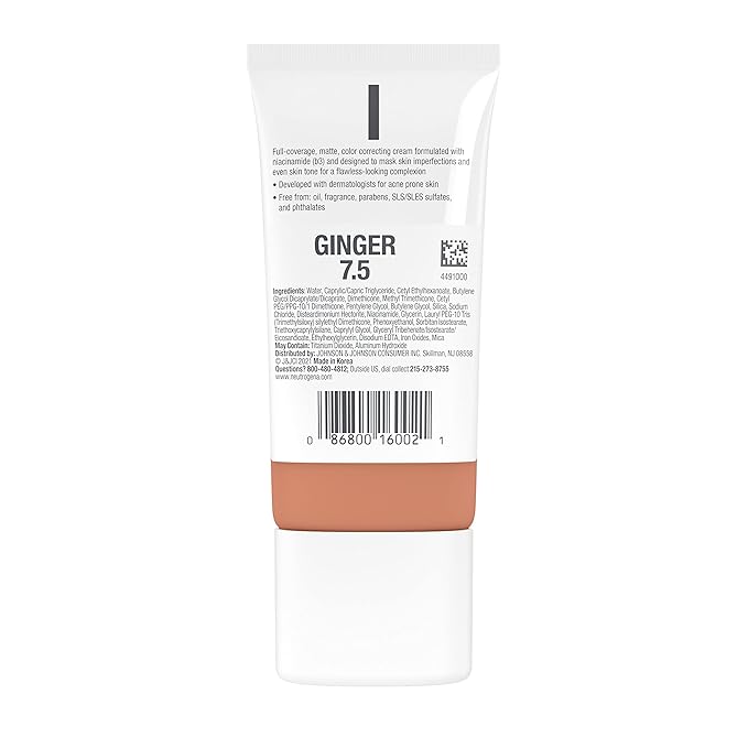 Neutrogena Clear Coverage Flawless Matte CC Cream, Full-Coverage Free, Ginger, 1 oz