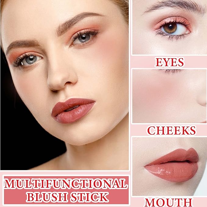 Cream Contour Blush Stick,Long Lasting Waterproof Blush Stick Women(Rose Red)