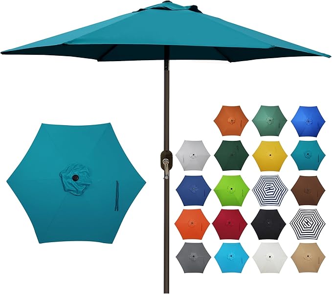Blissun 7.5 ft Patio Umbrella, Yard Umbrella, Outdoor Market Umbrella with Push Button Tilt Crank (Cerulean)
