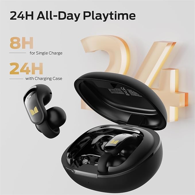 Monster Open Ear AC228 Wireless Headphones, Clip-On Earbuds, Adaptive Comfort, Immersive Audio, Bluetooth 6.0 Open Ear Earphones with ENC Clear Call, 30H Playtime, IPX5 Water Resistant, Black