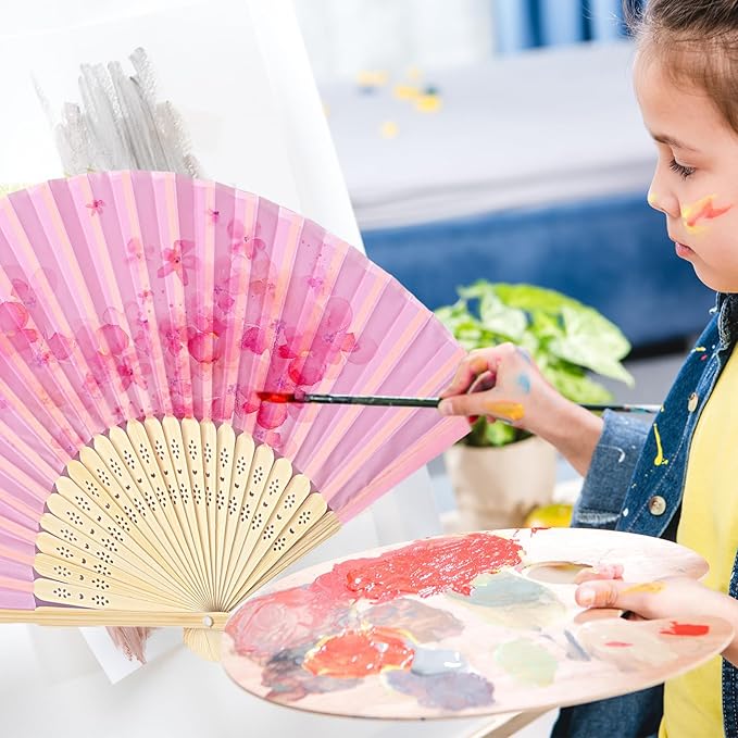 Blulu 40 Pcs Folding Hand Fans for Line Dancing Bulk Silk Bamboo Popping Clapping Fans for Line Dancing Boots On The Ground for Women Foldable Summer Beach Wedding Gifts (Macaroon Color)