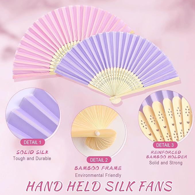 Blulu 100 Pcs Folding Hand Fans for Line Dancing Bulk Silk Bamboo Popping Clapping Fans for Line Dancing Boots On The Ground for Women Foldable Summer Beach Wedding Gifts (Macaroon Color)