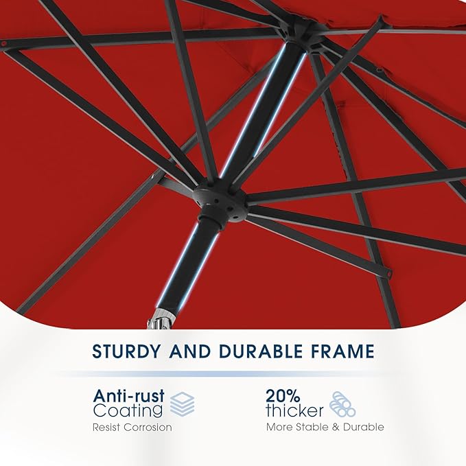wikiwiki 7.5 FT Patio Umbrellas Outdoor Table Market Umbrella with Push Button Tilt/Crank, 6 Sturdy Ribs, Fade Resistant Waterproof POLYESTER DTY Canopy for Garden, Lawn, Deck, Backyard & Pool, Red