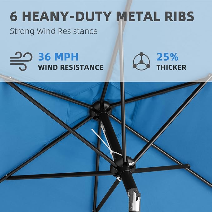 9FT Outdoor Patio Umbrella with Push Button Tilt and Crank, Beach Umbrella for Sun Shades, Market Umbrella with 6 Sturdy Metal Ribs, UV Resistant Waterproof for Garden, Backyard, Deck, Pool