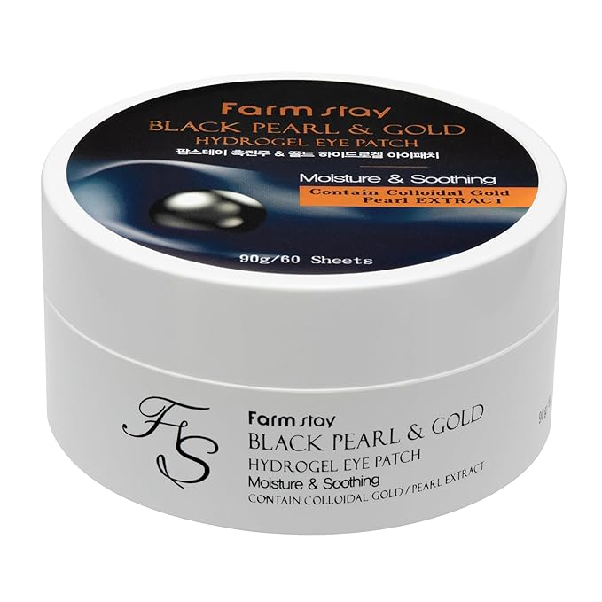FARMSTAY Black Pearl and Gold Hydrogel Eye Patch - Under Eye Patches for Wrinkles - Brightening Under Eye Mask - With Soothing Pearl Extract - 60 pc