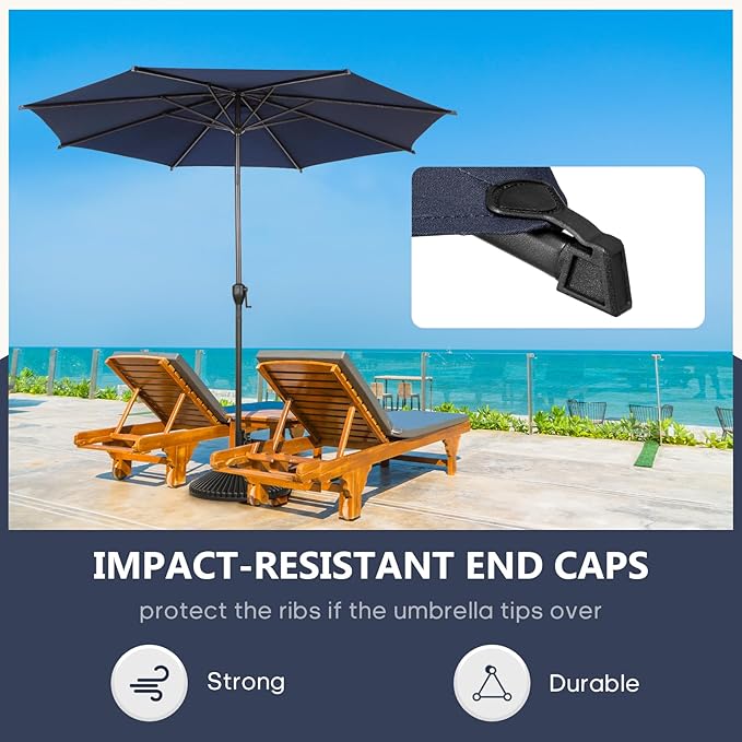 Abba Patio 11FT Lyon Outdoor Patio Umbrella Outdoor Table Umbrella with Push Button Tilt and Crank Market Umbrella 8 Sturdy Ribs UV Protection Waterproof for Garden Deck Backyard Pool Dark Blue