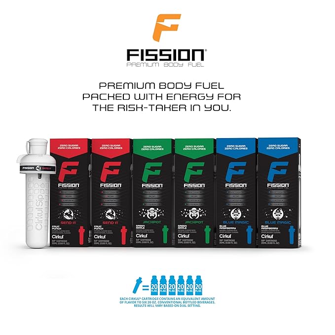 Cirkul Fission Energy Flavor Cartridge Variety Pack with Caffeine, 6-Pack (2 Send It, 2 Jackpot, 2 Blue Magic)