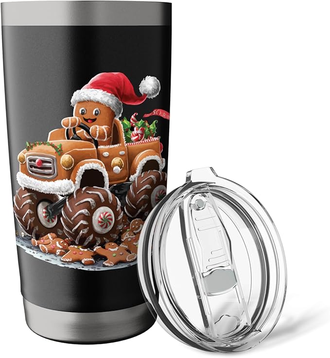 Funny Monster Truck Gingerbread Man Baking Christmas Cookies Stainless Steel Insulated Tumbler