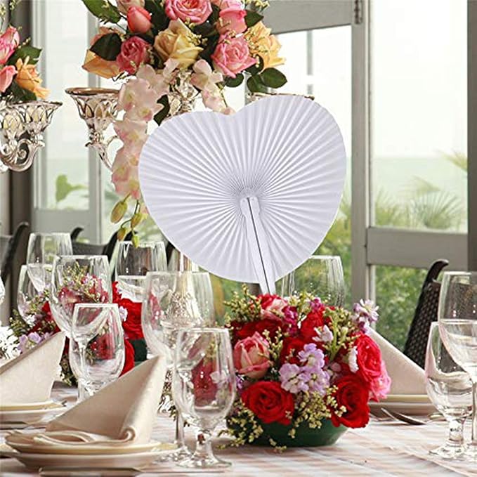 150 Packs Decorative Paper Folding Hand Fans Handheld,White Heart Wedding Foldable Fans Chinese and Japanese Fans Bulk for Bridal Guest Church Party Favors Dancing Birthday DIY