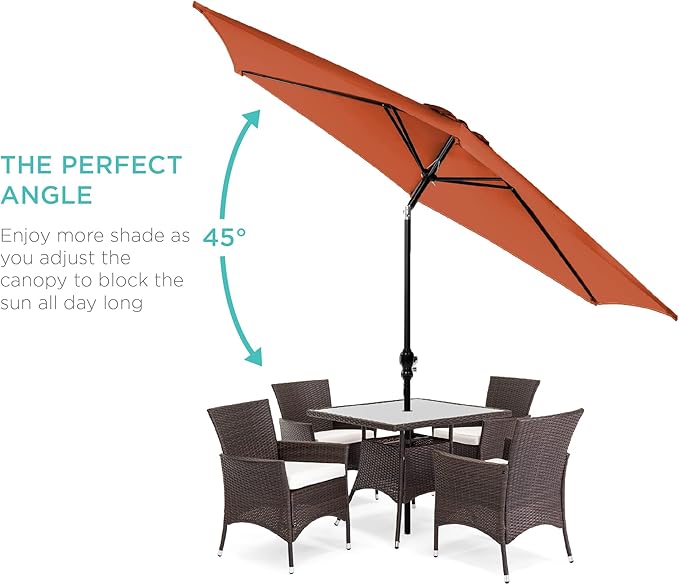 Best Choice Products 10ft Outdoor Steel Polyester Market Patio Umbrella w/Crank, Easy Push Button, Tilt, Table Compatible - Rust
