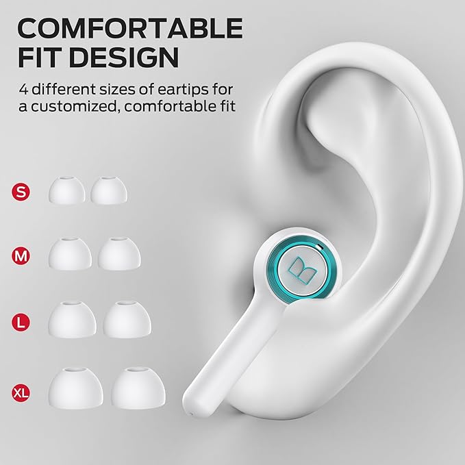 Monster Clarity 102 Plus Wireless Earbuds, Bluetooth Headphones with HiFi Stereo, 4 ENC Mic for Crystal Clear Call, 30H Playtime, Type-C Charging, IPX6 Waterproof in-Ear Ear Buds for Sports (White)